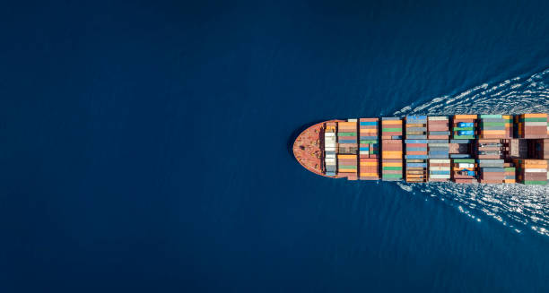 Container ship aerial view
